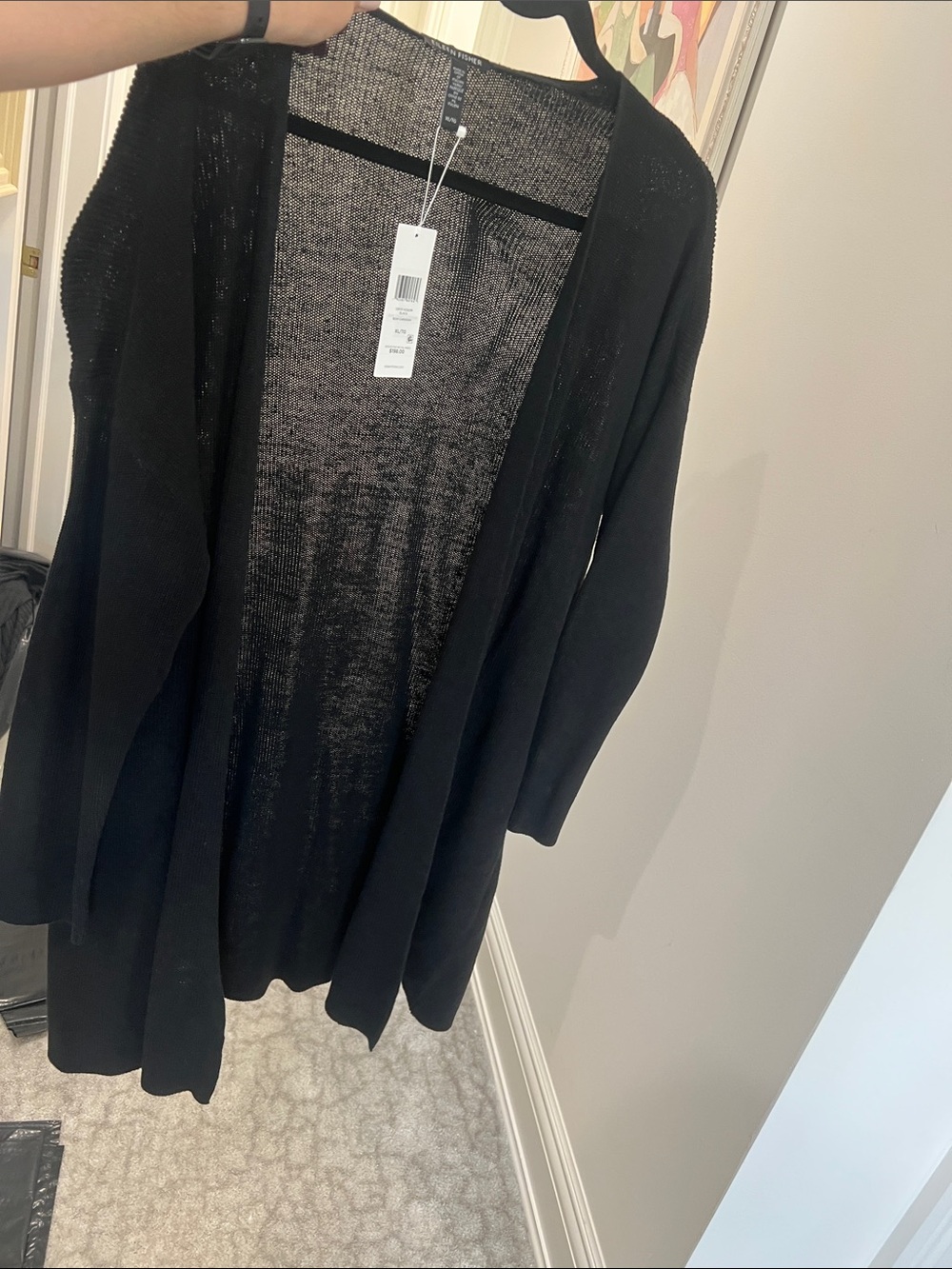 Eileen Fisher Black Open Drape Ribbed long boxy cardigan - Picture 4 of 6